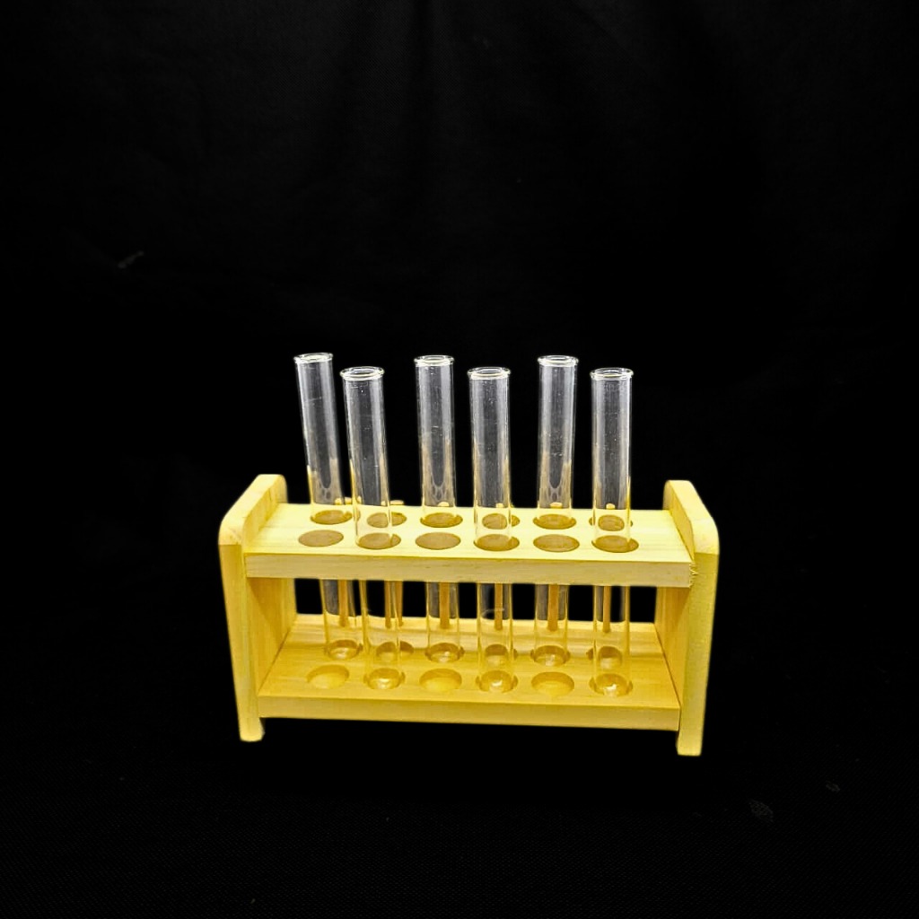 Rak Tabung Reaksi Kayu / Test Tube Rack 12 Lubang – Alat Penyimpanan Tabung Reaksi Laboratorium Kimi