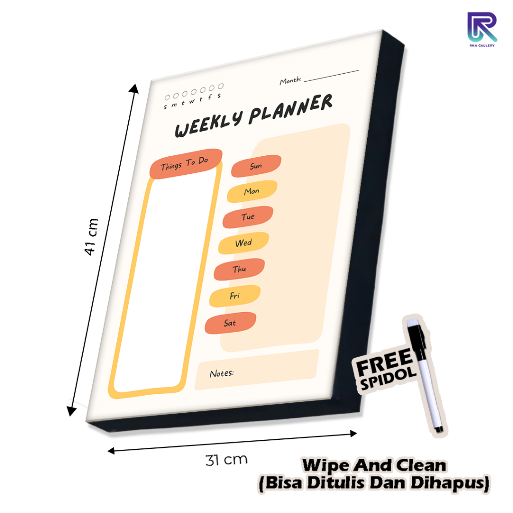 

RHA GALLERY Papan Tulis Kayu Daily Weekly Jadwal Mingguan Planner Schedule Board Aesthetic 31x41 CM