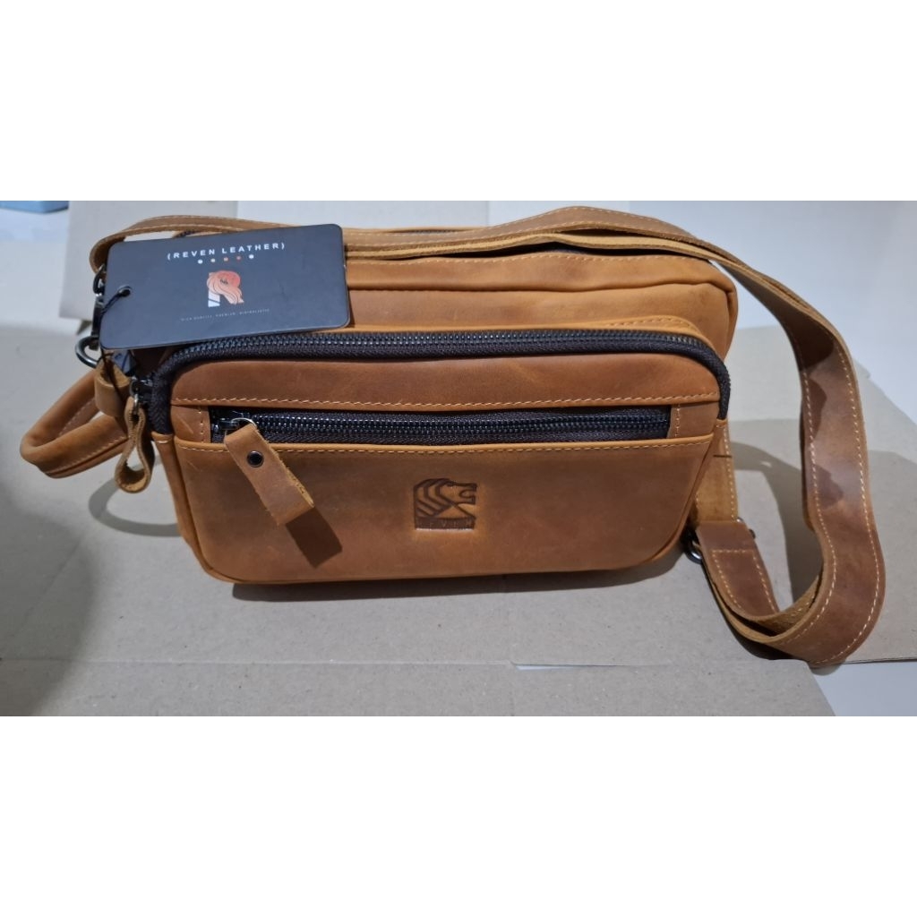 tas pria multifungsi merek R*ven, kulit sapi asli