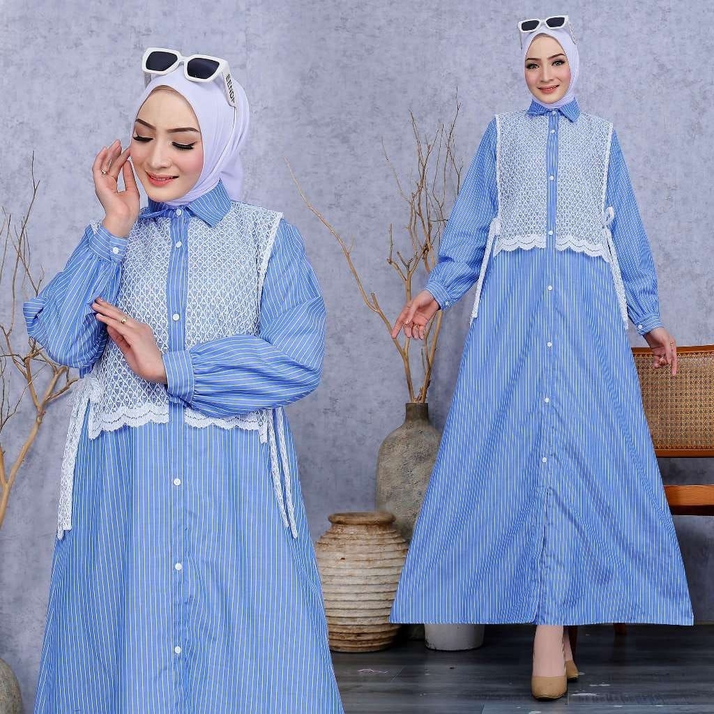 GAMIS MUSLIMAH MIDI DRESS ZARA MOTIF SALUR COTTON PREMIUM ROMPI BRUKAT JUMBO