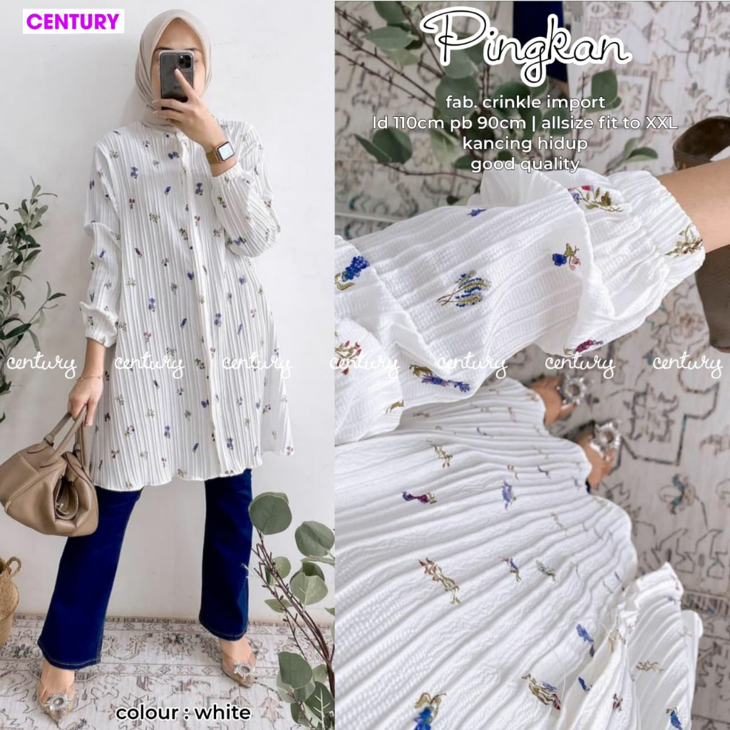 Pingkan Tunik - Baju Atasan Wanita Muslim Motif Bunga Bahan Crinkle Premium LD 110-120 Bahan Adem Le