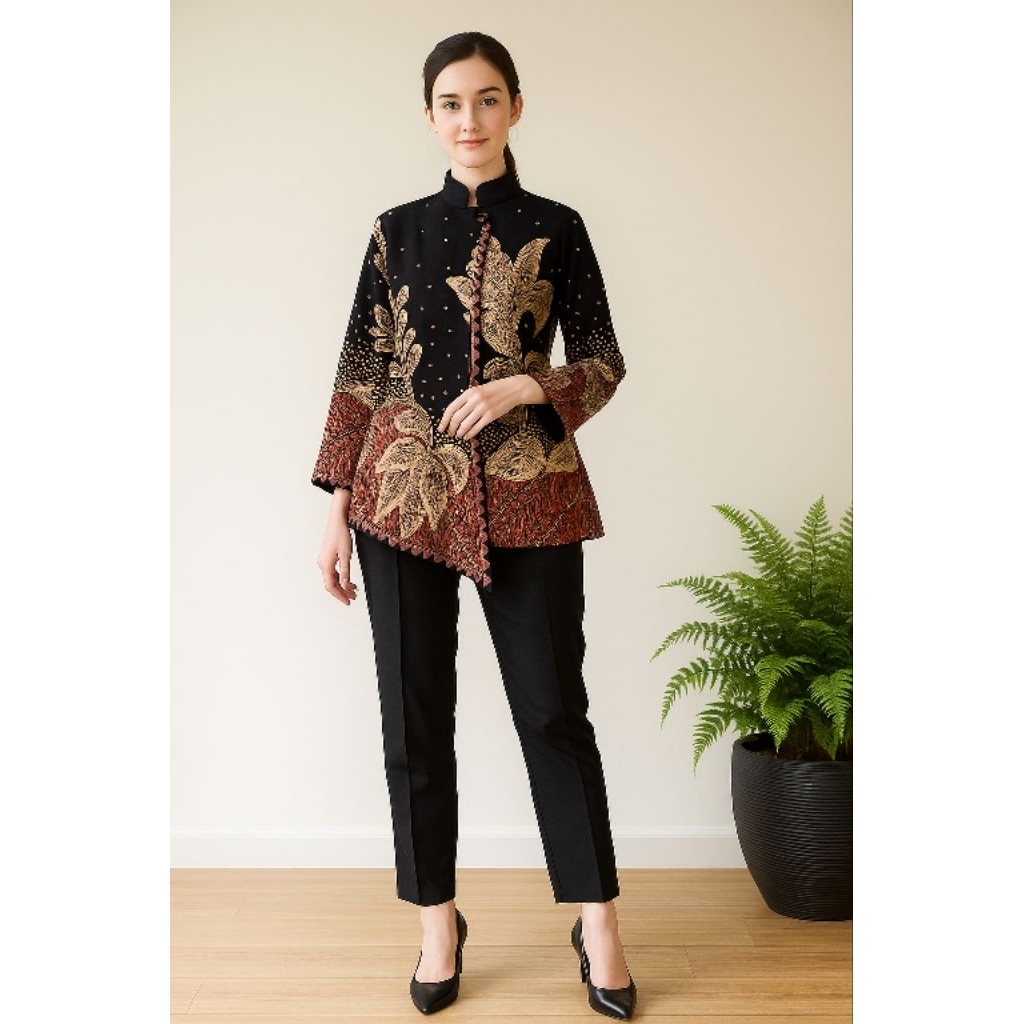 Atasan Wanita Deswita Blouse Batik Kekinian Trend masa kini Lapis furing trikot kain halus adem di p