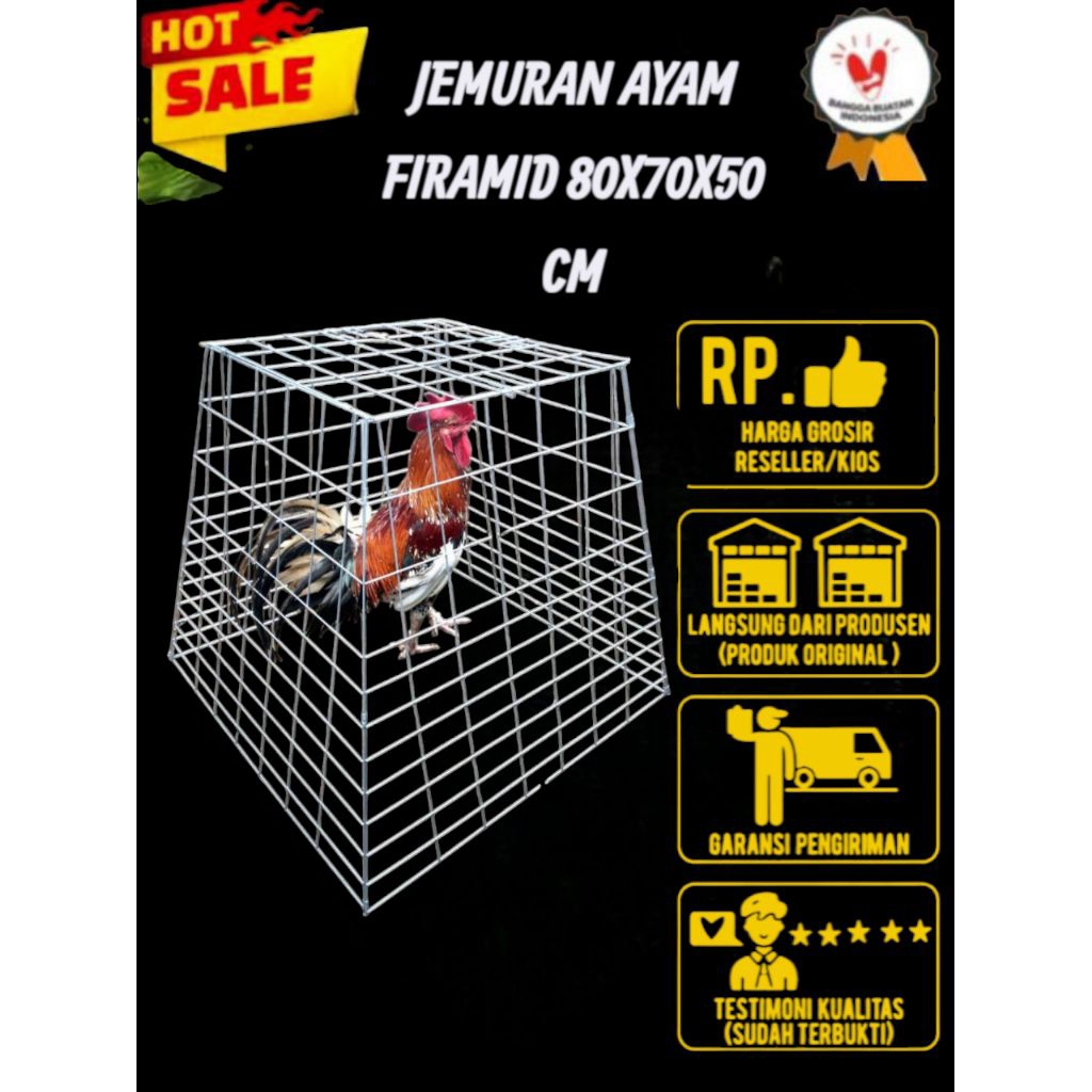KANDANG AYAM GALVANIS/JEMURAN AYAM FIRAMID 80X70X50 CM
