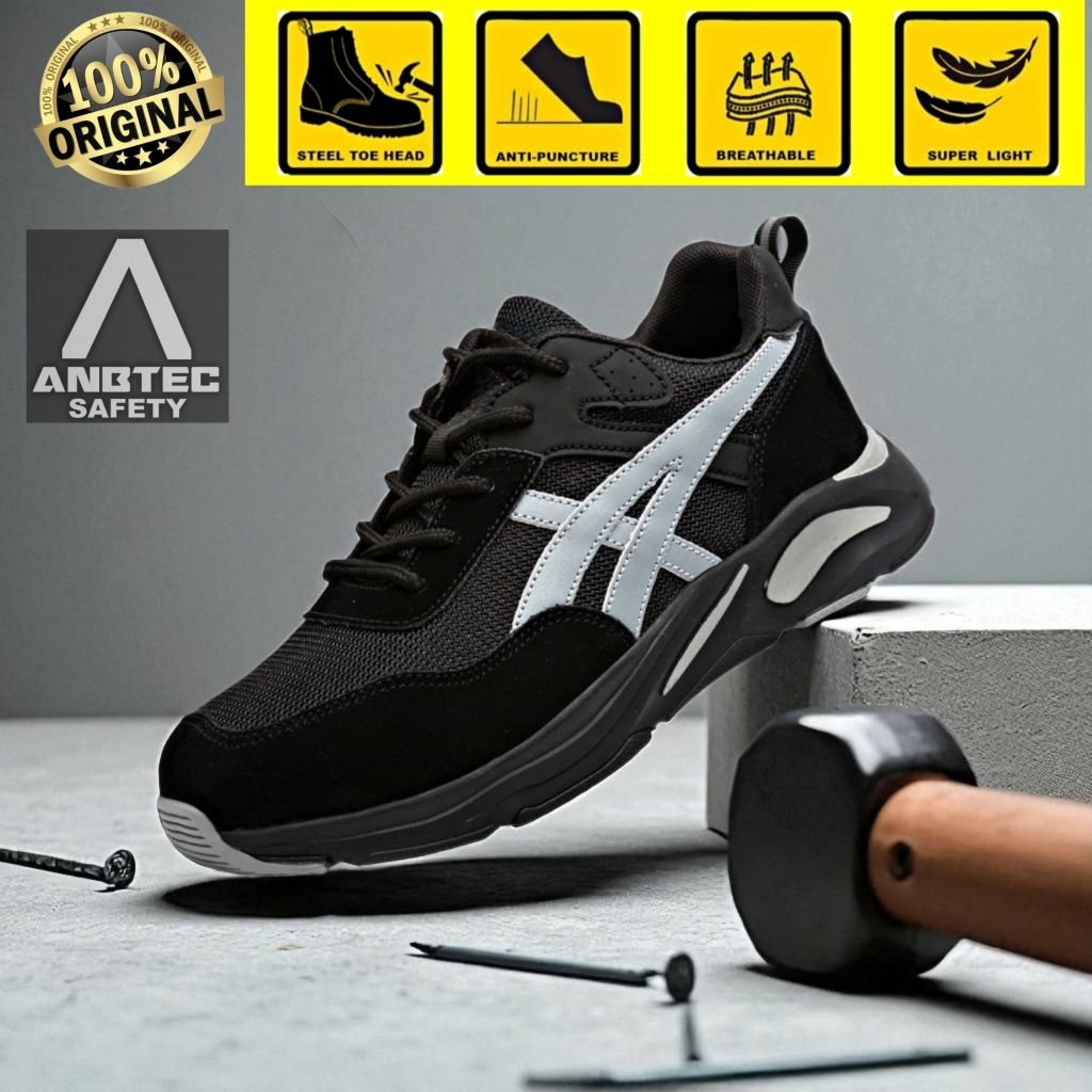 Sepatu Safety Original ANBTEC Pria Sneaker Jepang Sport Ujung Besi Anti Smash Anti Paku Outdoor