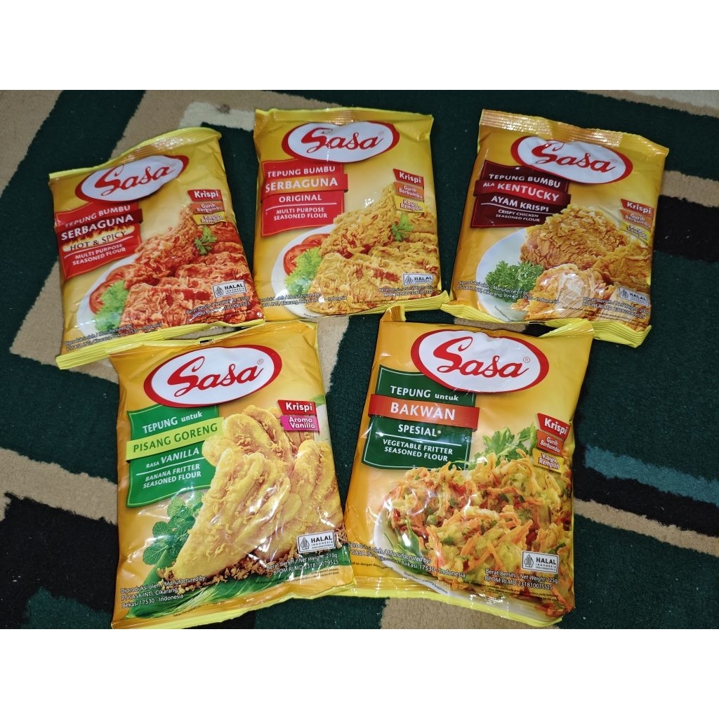 

TEPUNG BUMBU SASA SERBAGUNA ORIGINAL, HOT & SPICY, ALA KENTUCKY, BAKWAN, PISANG GORENG 1 PCS