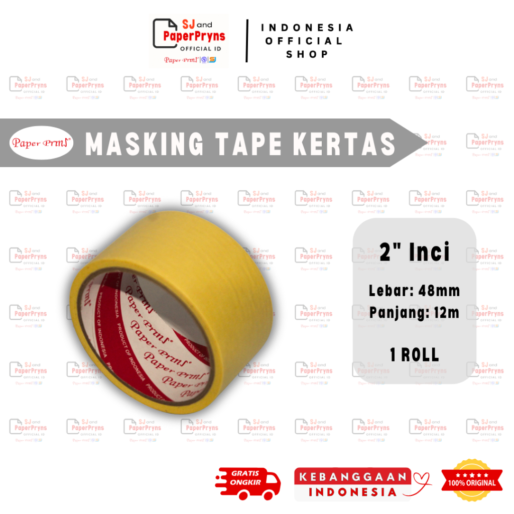 

PAPERPRYNS Masking Tape Lakban Kertas 2” Inci (48mm x 12m / 20m) - 1 ROLL