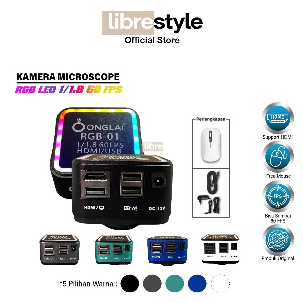 ONGLAI RGB-01 KAMERA MICROSCOPE  WARNA BLACK / WHITE / GREEN / BLUE / GREY 1/1.8 60FPS ORIGINAL HDMI