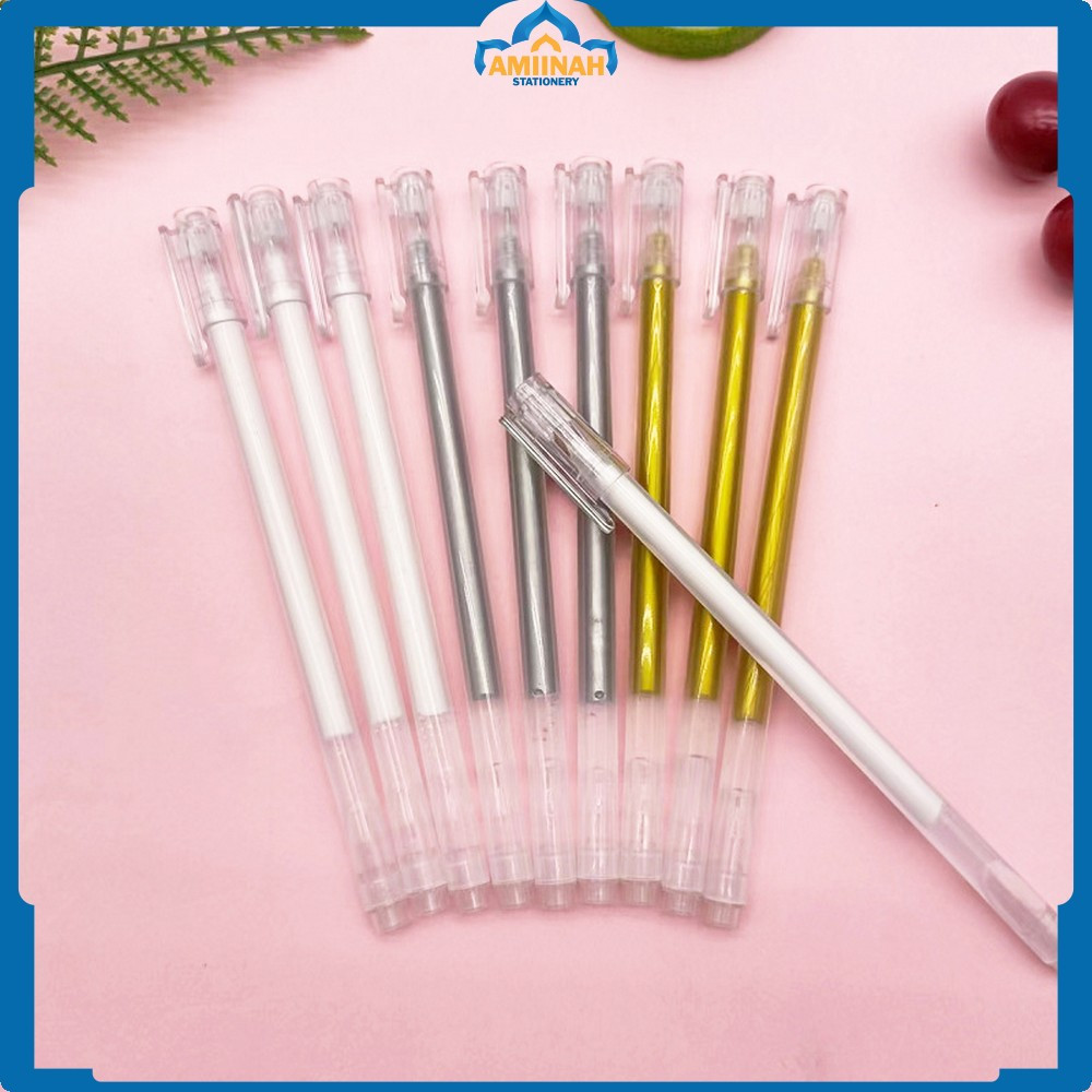 

Pena Tinta Gel Metalik Gold 1MM / Pulpen Warna Warni Gold Colour Gel / Ballpoint Tinta Warna Putih Gel Ink Import Amiinah Stationery A85