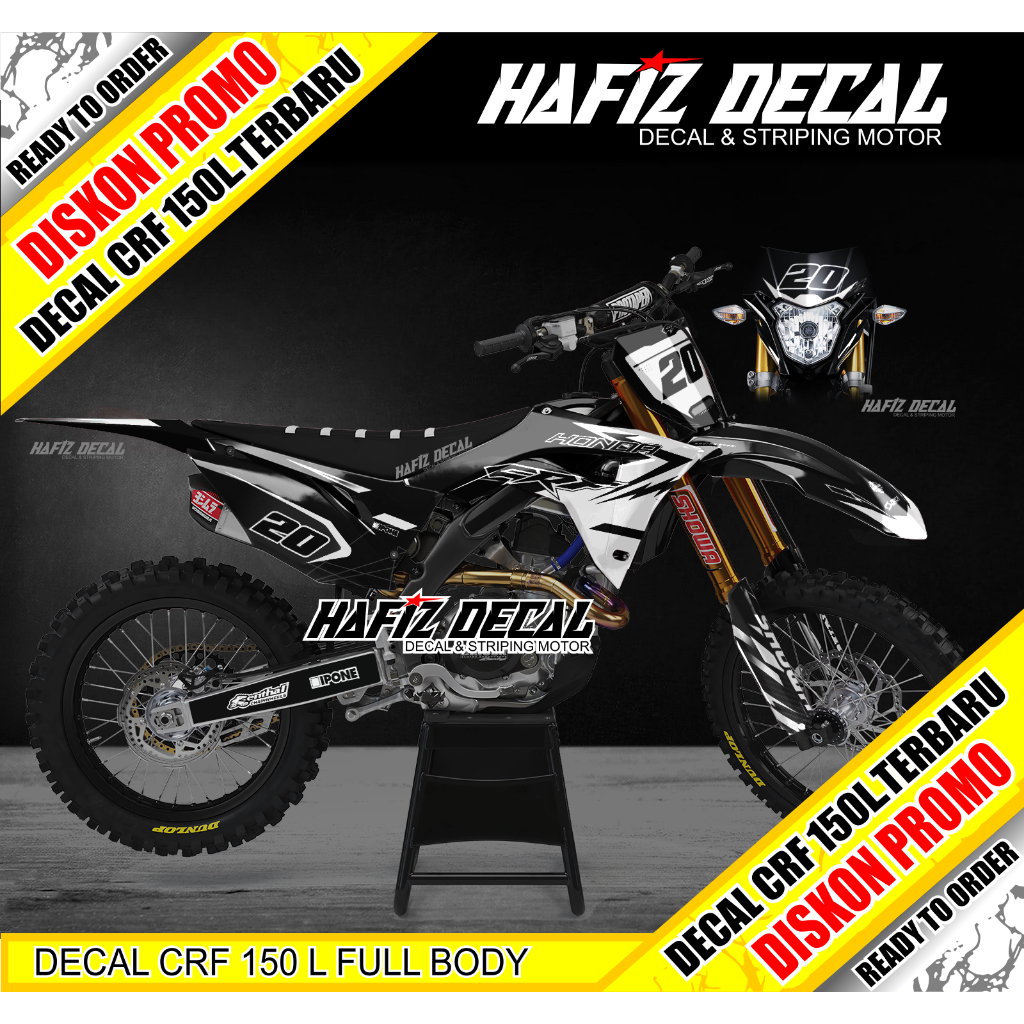 DECAL CRF 150 L FULL BODY, DECAL CRF HITAM PUTIH, DECAL CRF HITAM, STIKER CRF