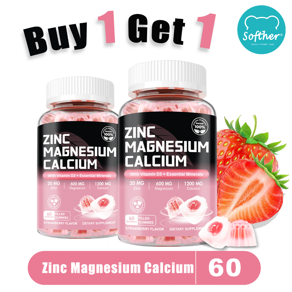 Softher Calcium Magnesium Zinc Gummy for Tulang Gigi Kekuatan Magnesium Suplemen for Immune Support