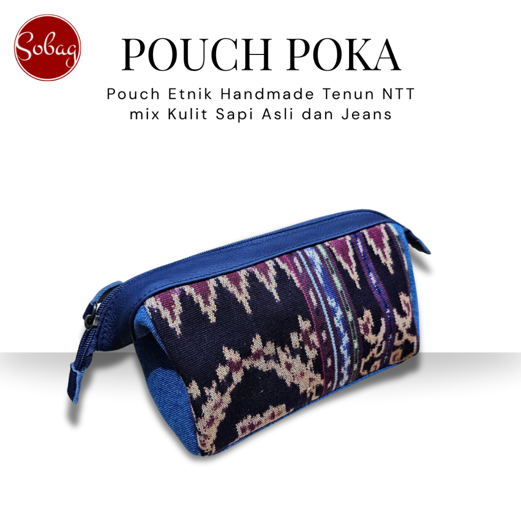POUCH POKA Tenun NTT mix Kulit Sapi Asli