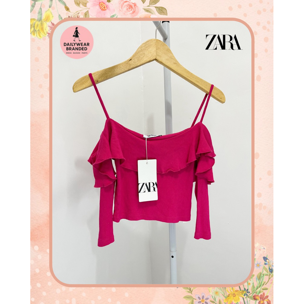 ZARA TRAFALUC ORIGINAL OFF SHOULDER RUFFLE TOP PINK SABRINA TALI