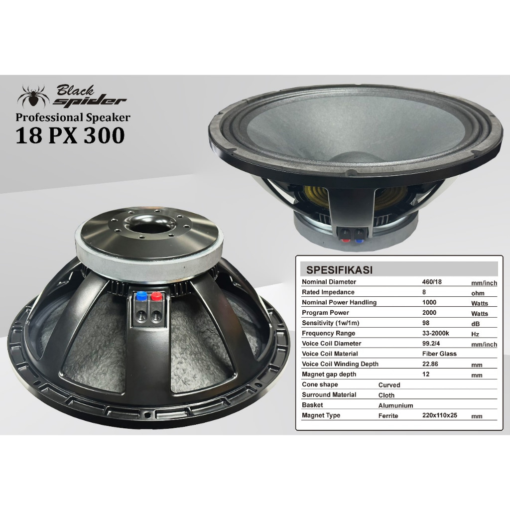 Speaker Subwoofer 18 Inch Blackspider 18 px 300 voice coil 4 inch 2000 watt