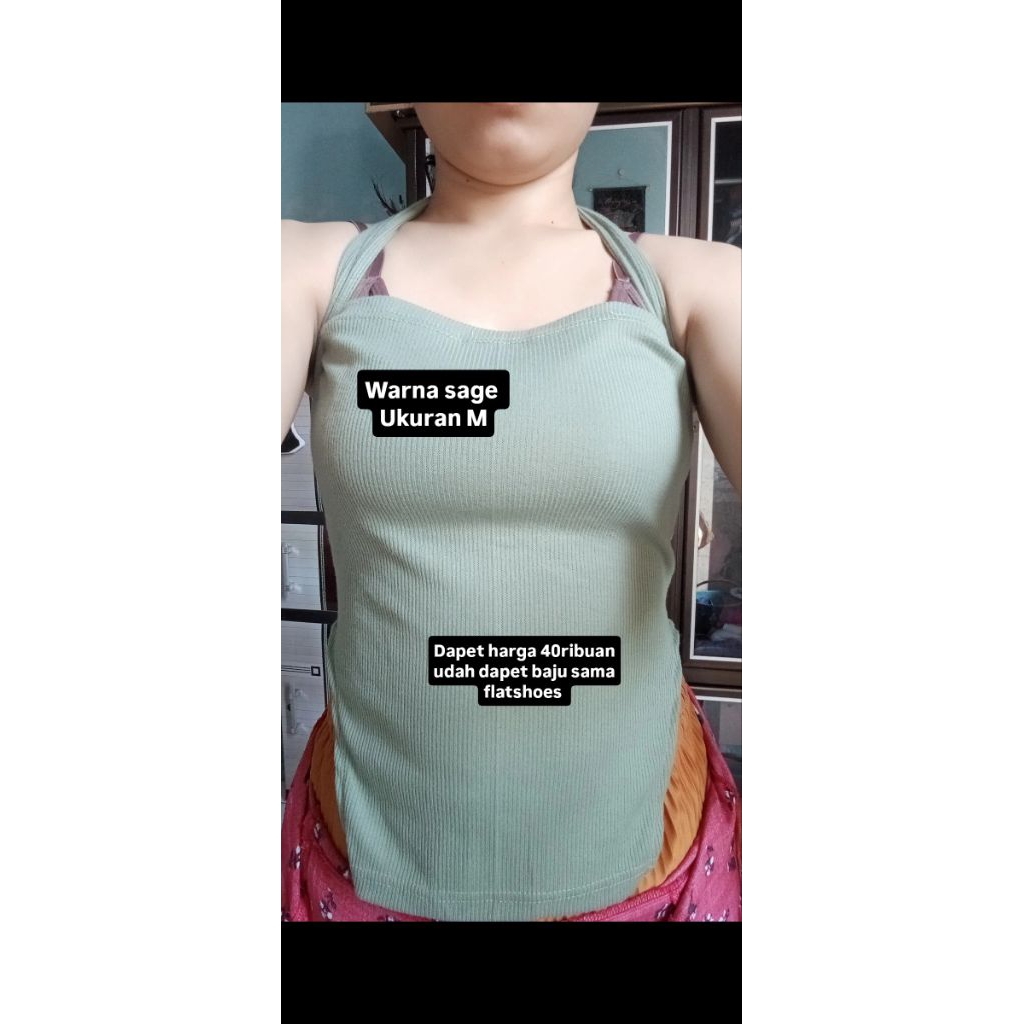 nailah - rose halter neck tanktop knit premium