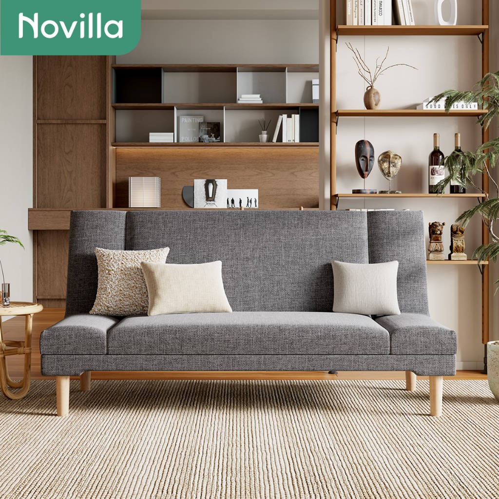 Novilla Sofa Bed Fabric Tempat Duduk Empuk Sofa Tidur 2In1 Rangka Kayu Solid Praktis Dan Tahan Lama