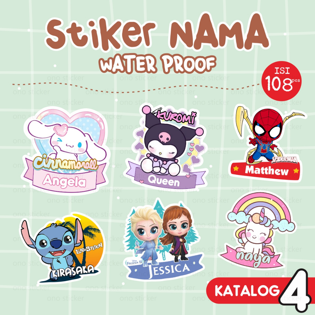

Sticker Nama Waterproof custom banyak pilihan tema