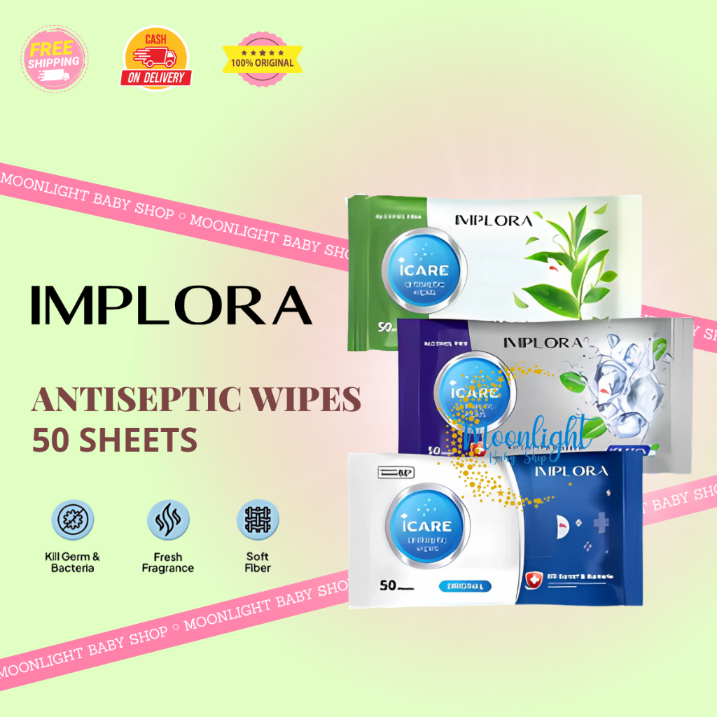 TISSUE BASAH IMPLORA I CARE ANTI SEPTIC WIPES 50 SHEETS TANPA ALKOHOL