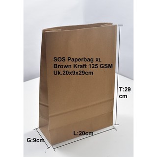 

100 PCS Paperbag SOS XL Kantong Kertas Coklat 20x9x29cm 125 GSM