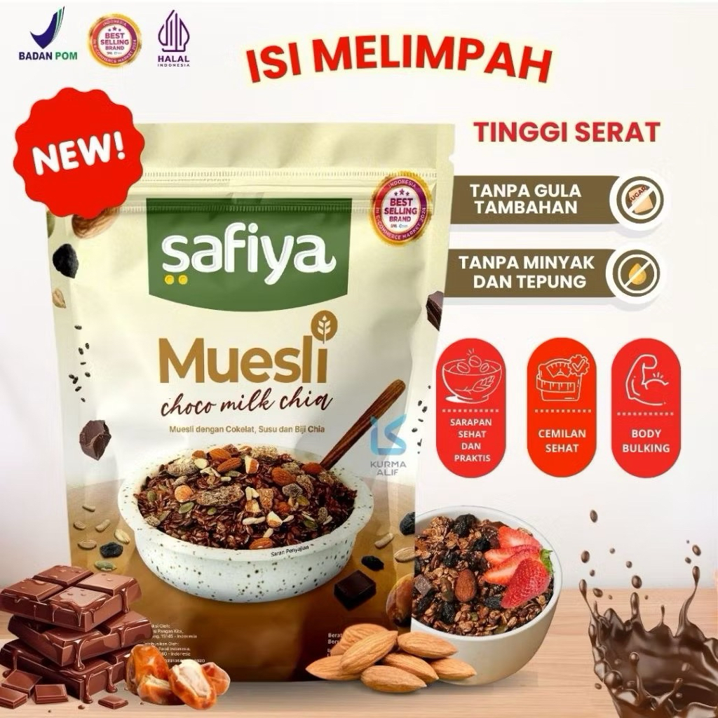 

Muesli choco milk chia 840 gram Safiya - Sarapan Sehat Tinggi Serat
