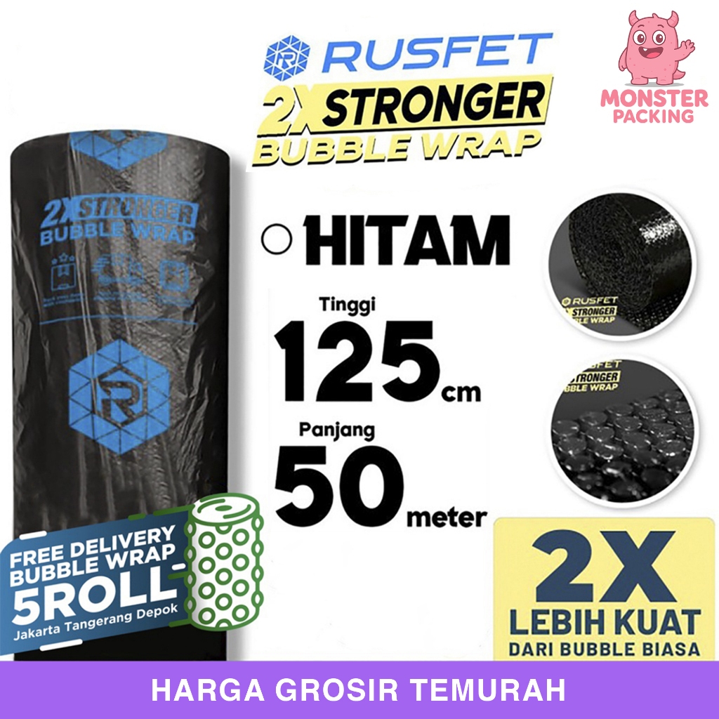 

Bubble Wrap 125cm x 50meter RUSFET HITAM Bubblewrap TERMURAH / ROLL