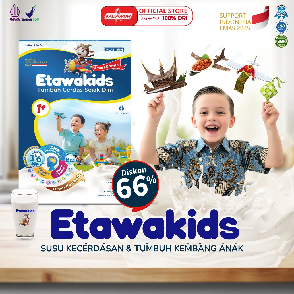 

Etawakids Platinum – Susu Etawa Anak untuk Kekuatan Tulang & Daya Ingat - Paket 1 Box Kemasan 250gr