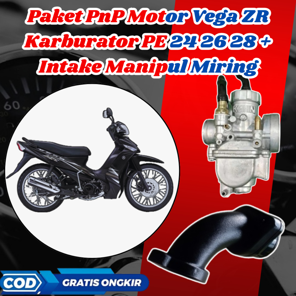 Paket PnP Langsung Motor Vega ZR Karburator PE 24 26 28 + Intake Intek Maniful Manipul Manifold Miri