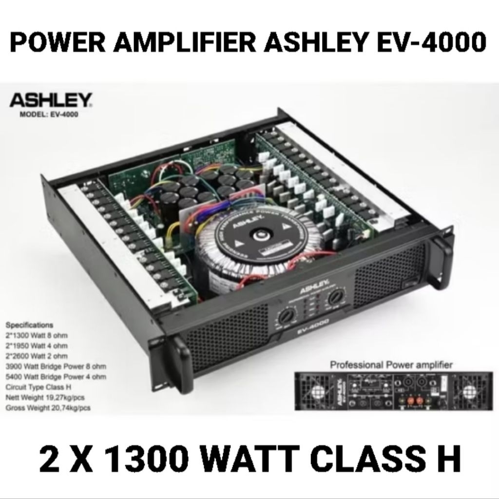 ASHLEY Power Amplifier EV4000 Class H 2x1300 Watt Professional EV-4000
