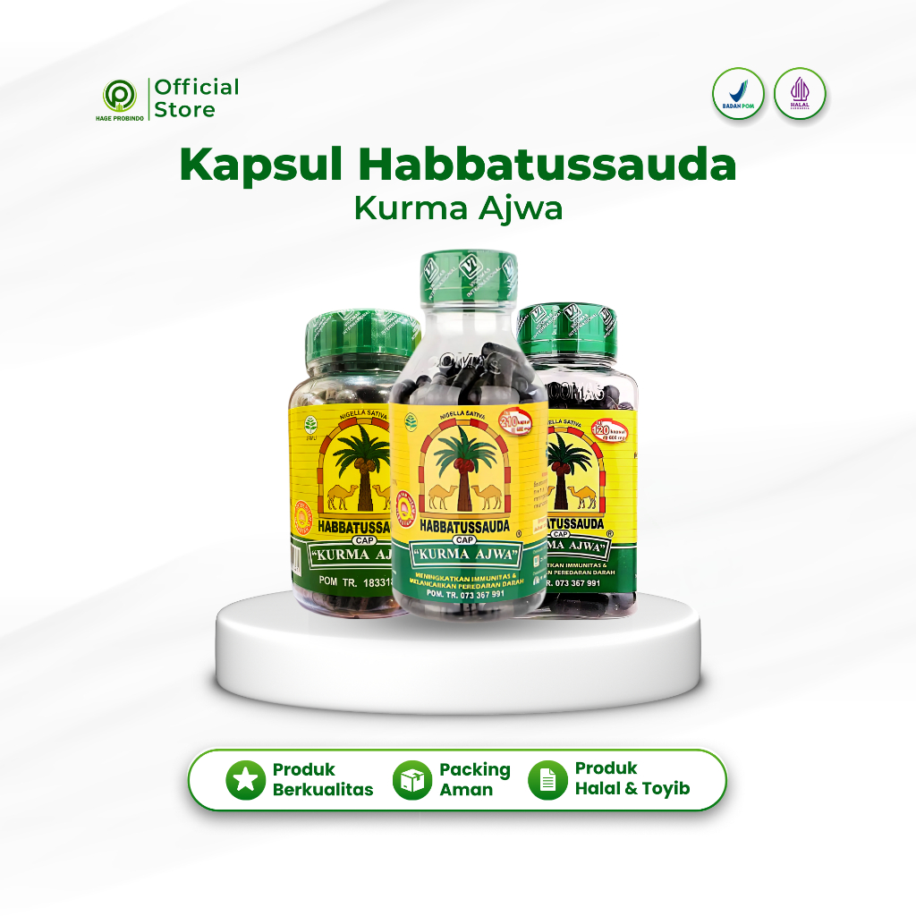 Vicomas Cap Kurma Ajwa - Habbatussauda Cap Kurma Ajwa Isi 100, 120 Dan 210 Kapsul Asli Murah / Habba