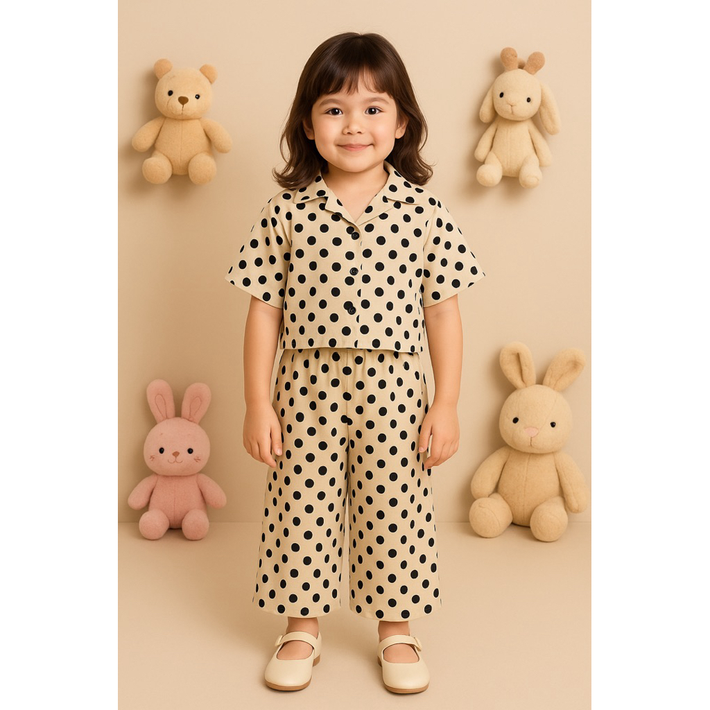 Dotty Fun Outfit | One set anak Perempuan | Stelan Anak Perempuan 0- 8 tahun | Bahan Rayon Premium