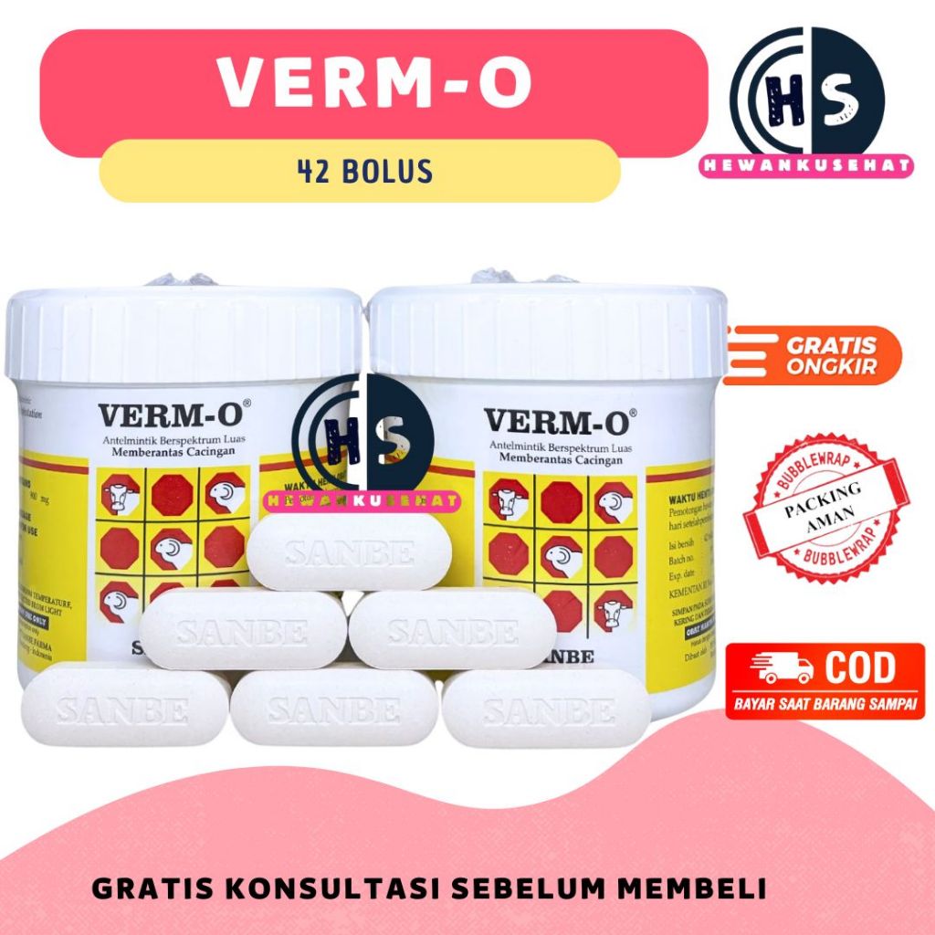VERM-O 42 Bolus - OBAT CACING TERNAK AMPUH, Obat Cacing Sapi, Kambing, Dombal, Kuda, Babi - SANBE