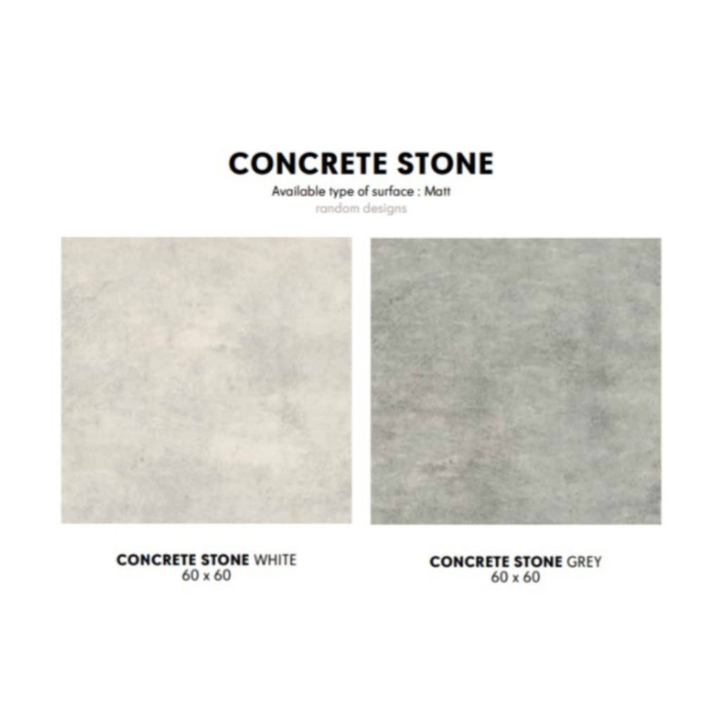 GRANIT MERK INFINITI TIPE CONCRETE STONE WHITE DAN GREY UKURAN 60X60 PERMUKAAN TEKSTURE MATT UNTUK L