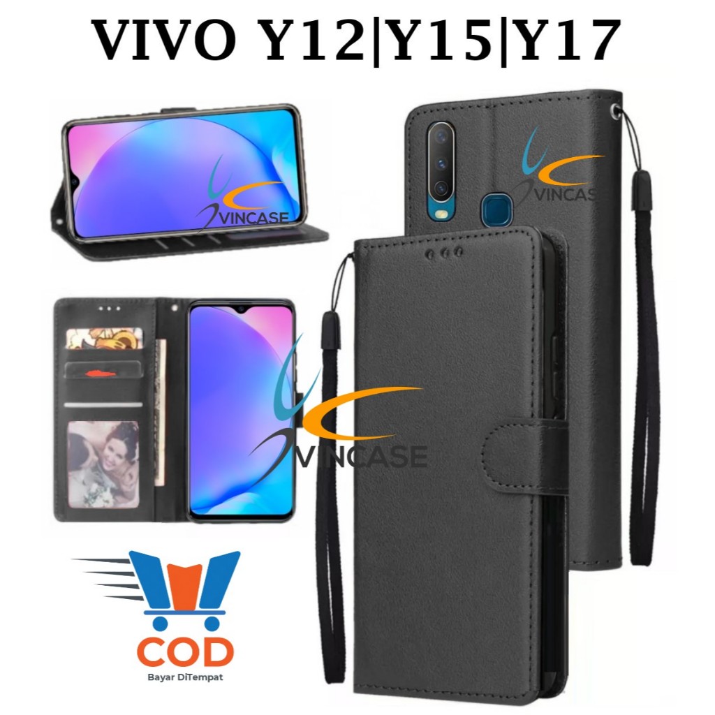 VIVO Y12/Y15/Y17 FLIP LEATHER CASE PREMIUM - FLIP WALLET CASE KULIT UNTUK VIVO Y12/Y15/Y17 - CASING 