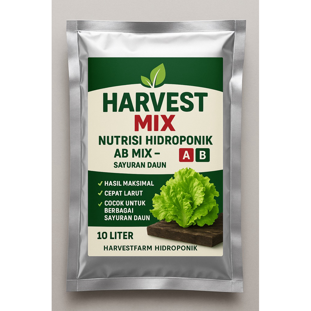 HarvestMix – Pupuk AB Mix Hidroponik Premium | Nutrisi Sayur Selada & Daun 10 Liter untuk 2.000 lite