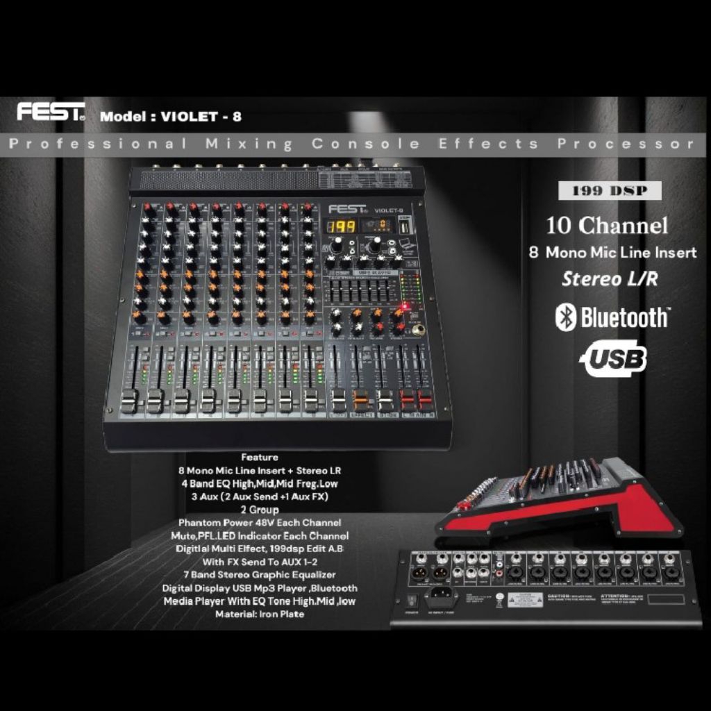 Mixer Fest Violet 8 original 8channel stereo L R channel bluetooth