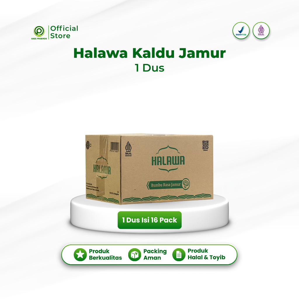 

Halawa Bumbu Probiotik - 1 Karton Kaldu Jamur 8g | Bumbu Masak HALAL & BPOM