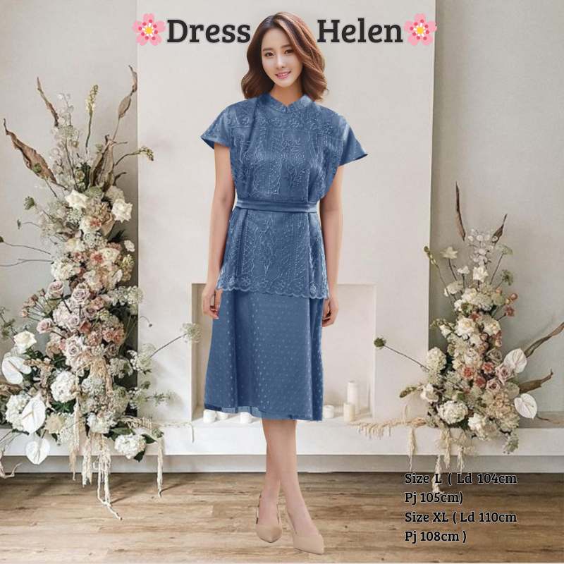 Dress Kondangan 2in1 Pesta Natal Wanita Model Terbaru Inner dan Outer Dress Helen Model Lengan Pende