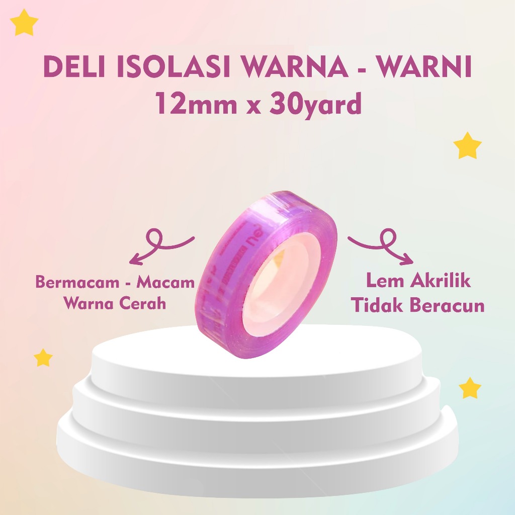 

DELI ISOLASI TAPE 30024/Deli Isolasi Kantor 12pcs/tube - Warna Warni 12mm 30yard 30024