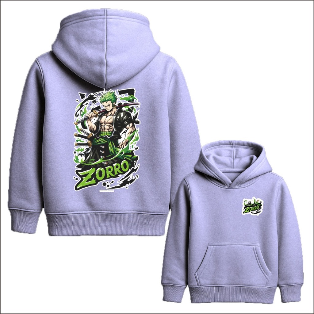 Hoodie Anak Unisex Zoro Warna Abu Hitam | Sweater Hoodie Anak 6-15 Tahun