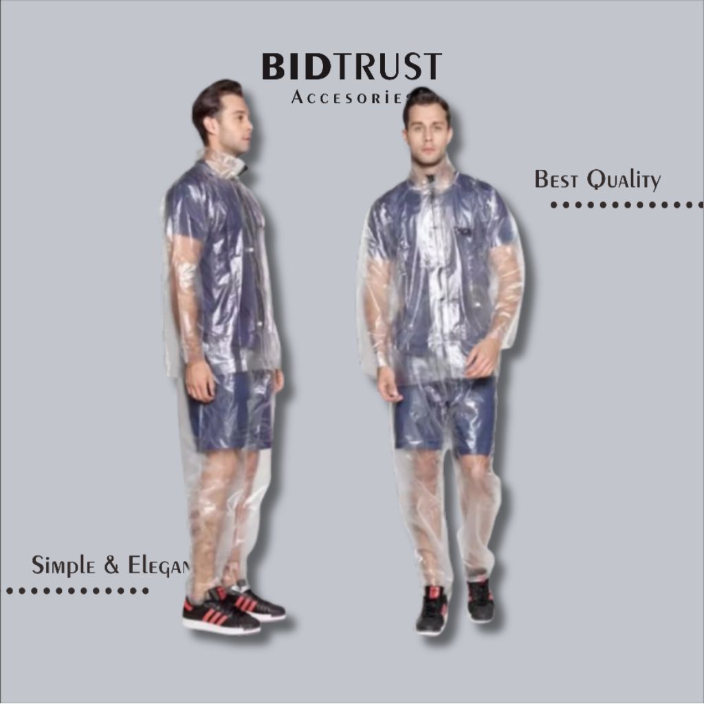 JAS HUJAN SETELAN (JAKET + CELANA) PLASTIK HDPE PUTIH TRANSPARAN • Dewasa Pria Wanita Laki Laki Pere