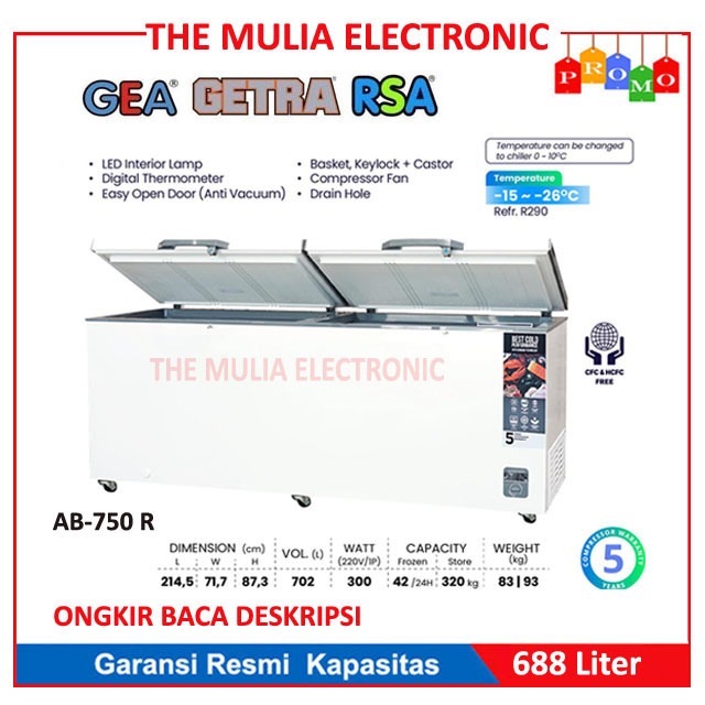 GEA Chest Freezer Box 702 Liter AB-750-R / AB 750 R ( ONGKIR BACA DESKRIPSI )