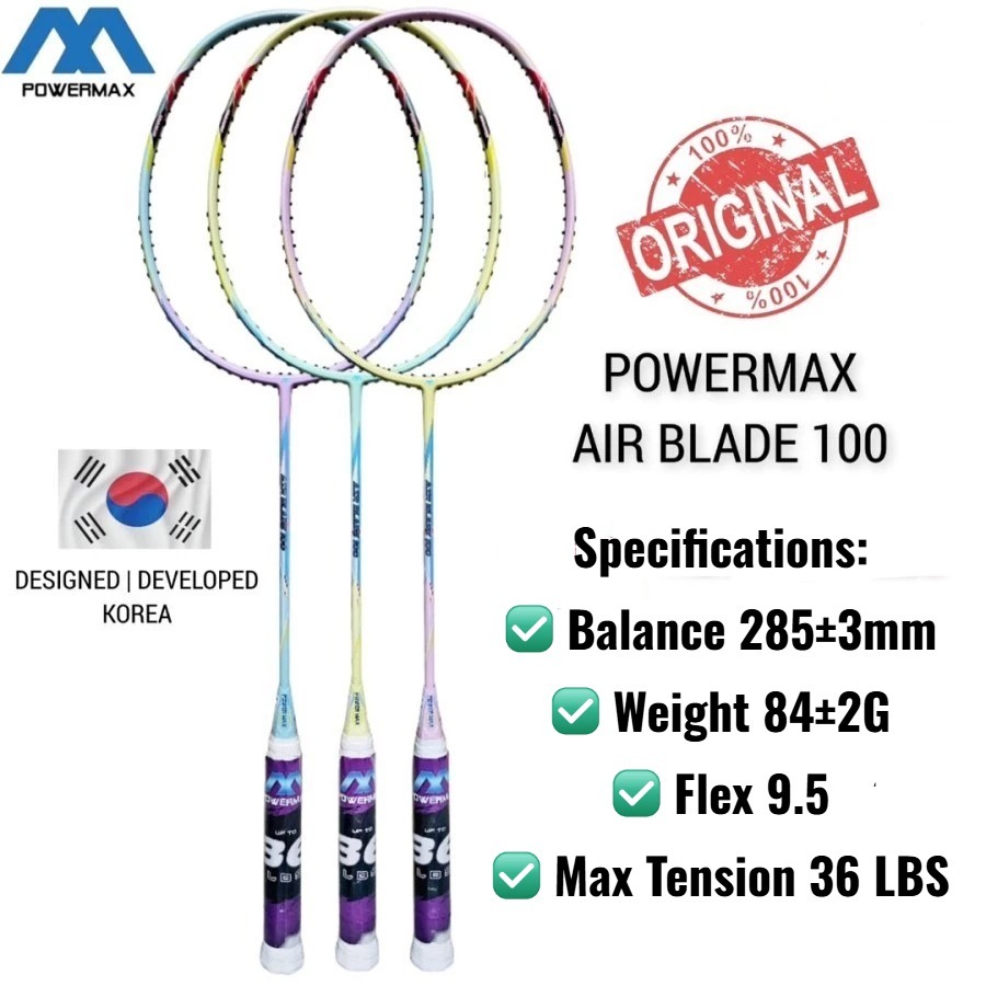 RAKET BADMINTON POWER MAX AIR BLADE 100 ORIGINAL 100% FREE PEMASANGAN SENAR