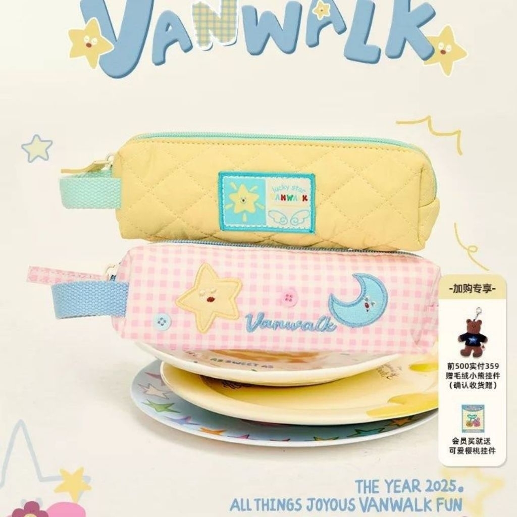 

Tempat Pensil Vanwalk Anak Lucu Estetik Pencil Case Canvas Simple warna pastel Murah
