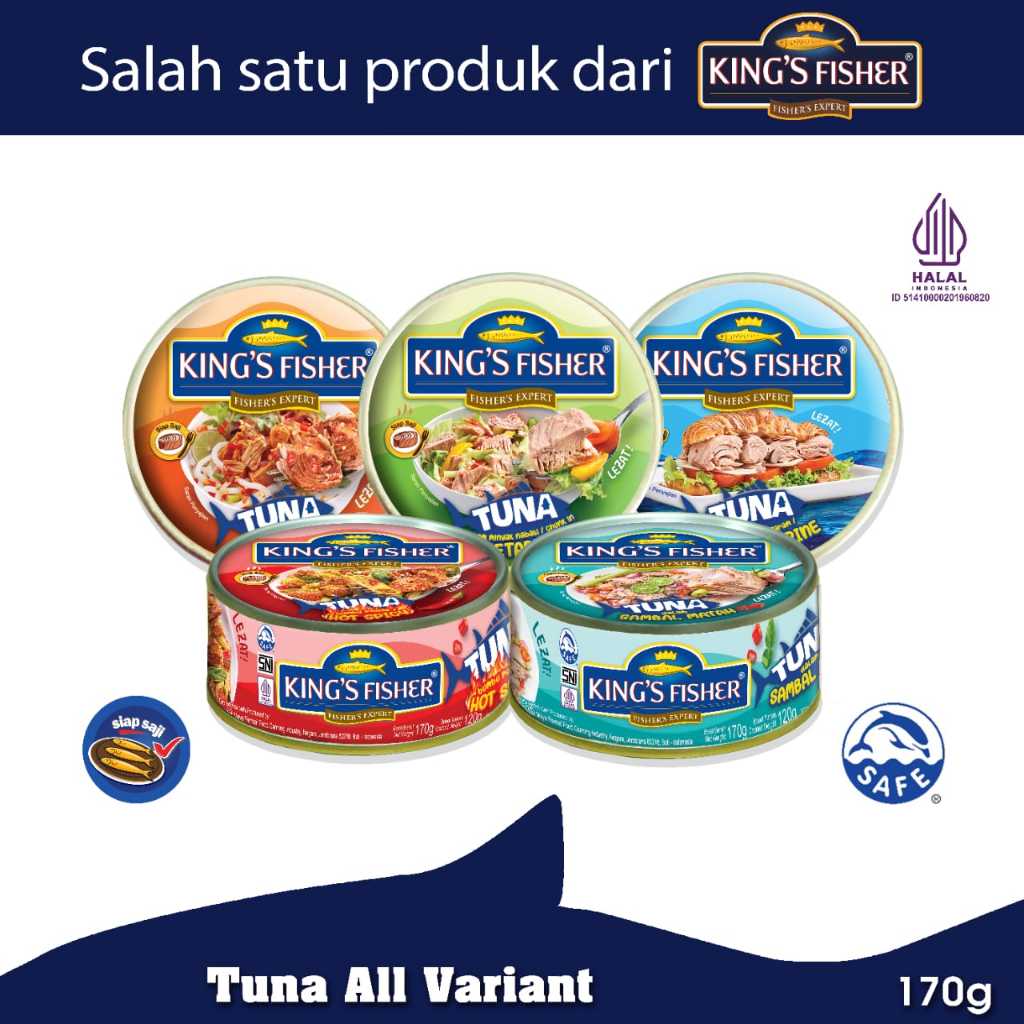 

King's Fisher Paket 5 Pcs King's Fisher Tuna all variant Daging Tuna Makanan Kaleng 170 g