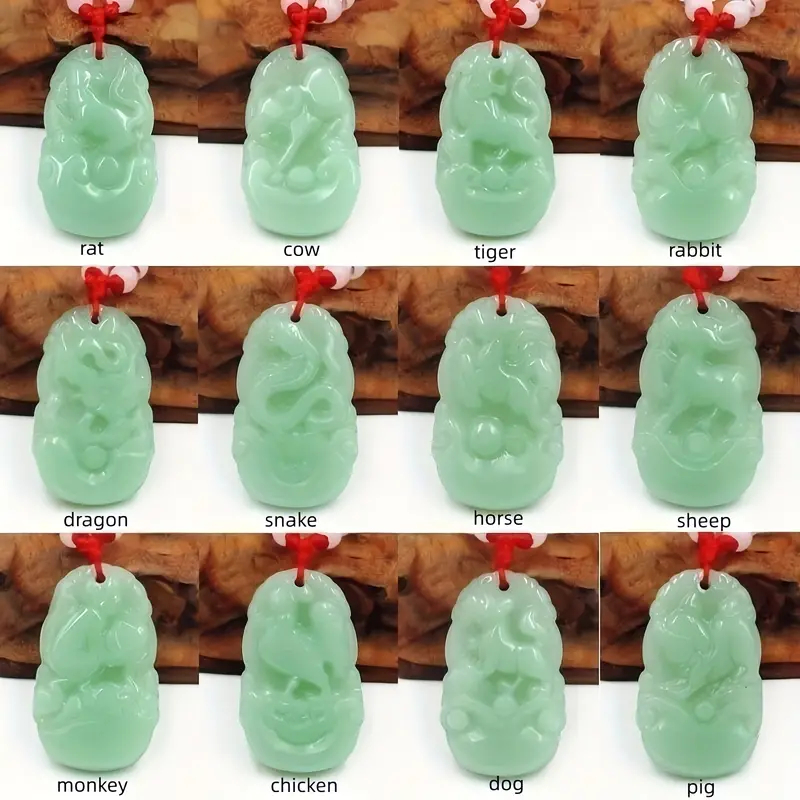 Kalung Giok Shio / Dua Belas Tanda Zodiak Liontin Kalung Giok Imitasi Anak Siswa Pria dan Wanita 12 