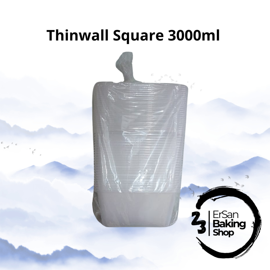 [25 Pcs] Thinwall Square 3000ml/Kotak Makan Plastik 3000ml/Thinwall Meiji 3000ml/Kotak Nasi 3000ml