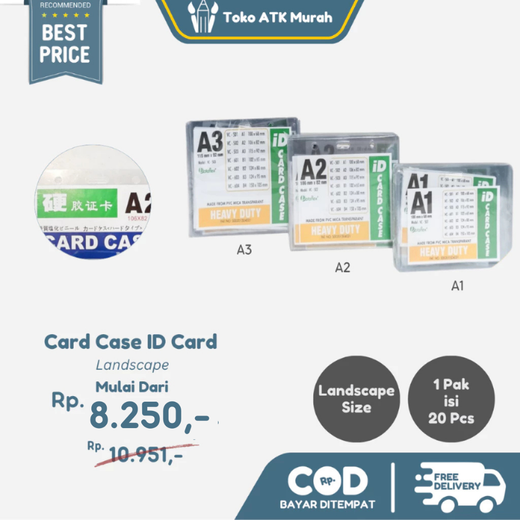 

Plastik Id Card Case A1 - A2 - A3 / Plastik Name Tage / Plastik Nama Landscape