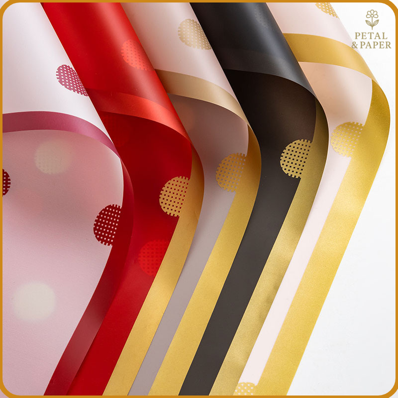 

20 LEMBAR Kertas Bunga Cellophane Motif Polkadot Gold Line Color Paper Flower Wrapping Bouquet KB6030 copy