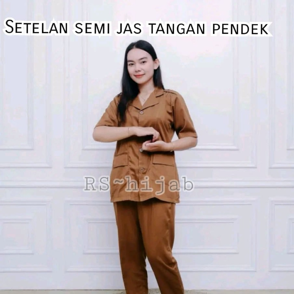 seragam dinas wanita/ semi jas  tangan pendek set celana PNS/PEMDA/PDH khaki