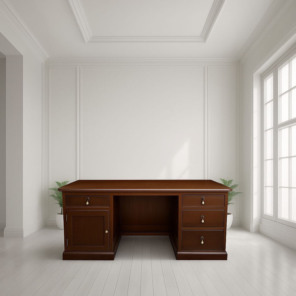 Meja Kantor Kayu Jati Panjang 140 cm dengan Laci & Lemari Kunci