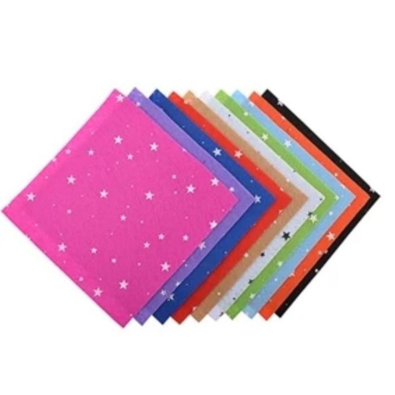 Kain Flanel Motif Bintang - Polkadot / Kain Boneka / Kerajinan / Bahan Diy Kain Flanel meteran